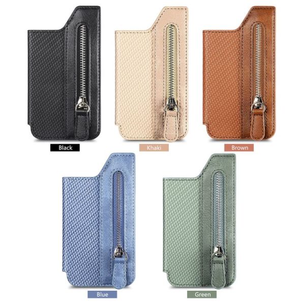 Phone ID Card Holder PU Leather Flap Zipper Wallet Card Holder Bag Adhesive Case (Black) - Image 3