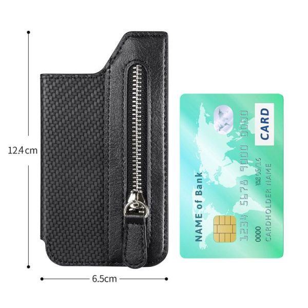 Phone ID Card Holder PU Leather Flap Zipper Wallet Card Holder Bag Adhesive Case (Black) - Image 4