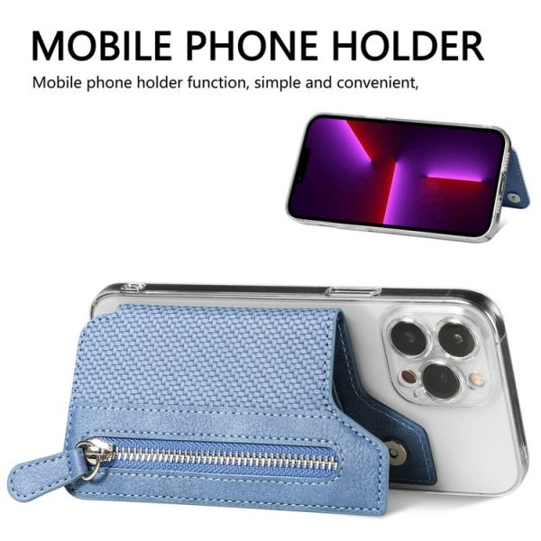 Phone ID Card Holder PU Leather Flap Zipper Wallet Card Holder Bag Adhesive Case (Black) - Image 5