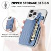 Phone ID Card Holder PU Leather Flap Zipper Wallet Card Holder Bag Adhesive Case (Black) - Image 7