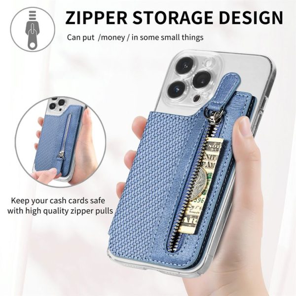 Phone ID Card Holder PU Leather Flap Zipper Wallet Card Holder Bag Adhesive Case (Black) - Image 7