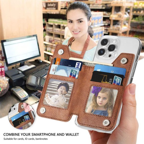 Phone ID Card Holder PU Leather Flap Zipper Wallet Card Holder Bag Adhesive Case (Black) - Image 8