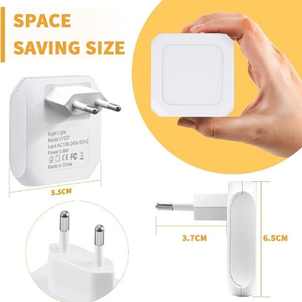 0.6W Stepless Dimming Induction Night Light Square Light Guide Plate Baby Night Light (EU PLug) - Image 3