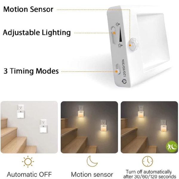 NL2101 Motion Sensor LED Night Light AC Plug Dimming Sleep Lights, Spec: Warm White EU Plug - Image 4