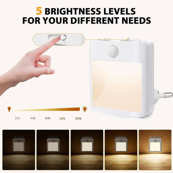NL2101 Motion Sensor LED Night Light AC Plug Dimming Sleep Lights, Spec: Warm White EU Plug - Image 5