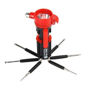 8 in 1 Multifunctional Car Safety Hammer with Screwdriver Flashlight