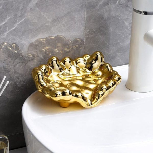 Electroplating Soap Box Fragrance Toilet Free Punch Drain Soap Holder (Golden)