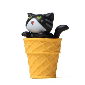 Gourmet Series Ice Cream Cat Ornament Doll Micro Landscape Gardening Decoration (Black Open Mouth Cat)