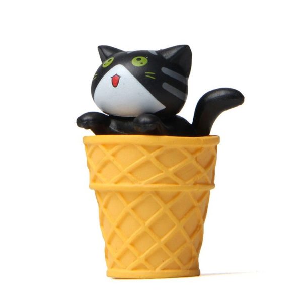 Gourmet Series Ice Cream Cat Ornament Doll Micro Landscape Gardening Decoration (Black Open Mouth Cat)