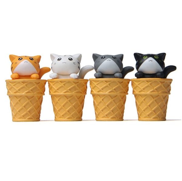 Gourmet Series Ice Cream Cat Ornament Doll Micro Landscape Gardening Decoration (Black Open Mouth Cat) - Image 2