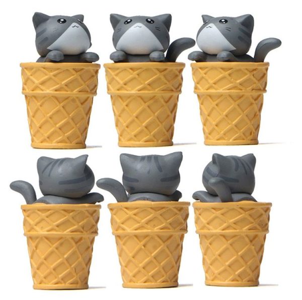 Gourmet Series Ice Cream Cat Ornament Doll Micro Landscape Gardening Decoration (Black Open Mouth Cat) - Image 4