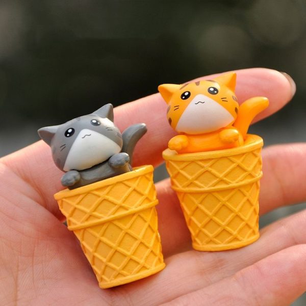 Gourmet Series Ice Cream Cat Ornament Doll Micro Landscape Gardening Decoration (Black Open Mouth Cat) - Image 5