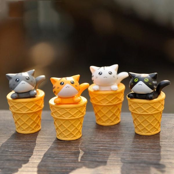 Gourmet Series Ice Cream Cat Ornament Doll Micro Landscape Gardening Decoration (Black Open Mouth Cat) - Image 6