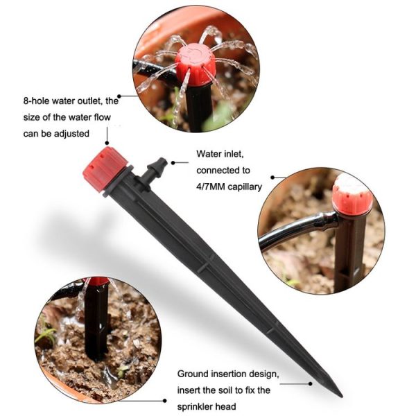 FH-118 13cm Adjustable 8 Holes Ground Plug Dripper Garden Irrigation System Watering Nozzle (Black Hat) - Image 4