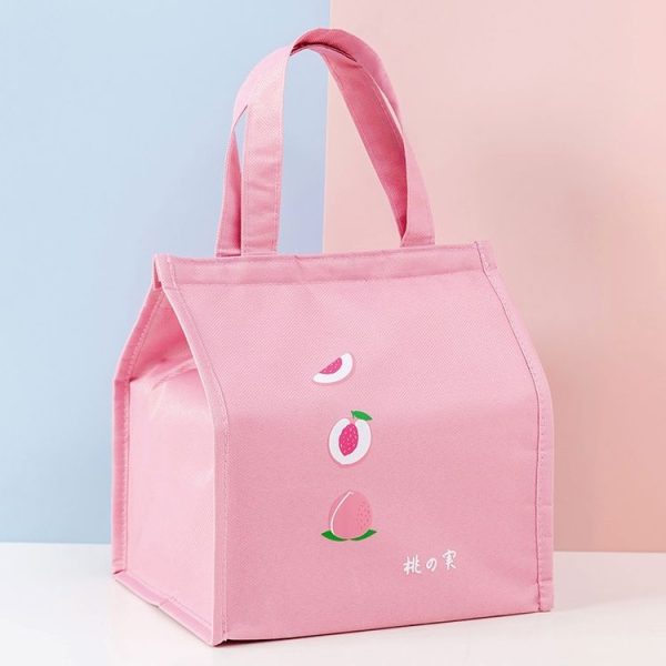 Square Fruit Large Capacity Picnic Insulation Bag Waterproof Bento Bag (Pink)