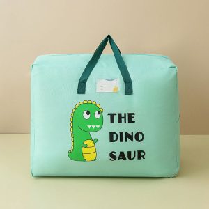 Small 36.5x46.5x18cm Children Quilt Storage Bag Student Clothes Quilt Portable Luggage Woven Bag (Green Dinosaur)