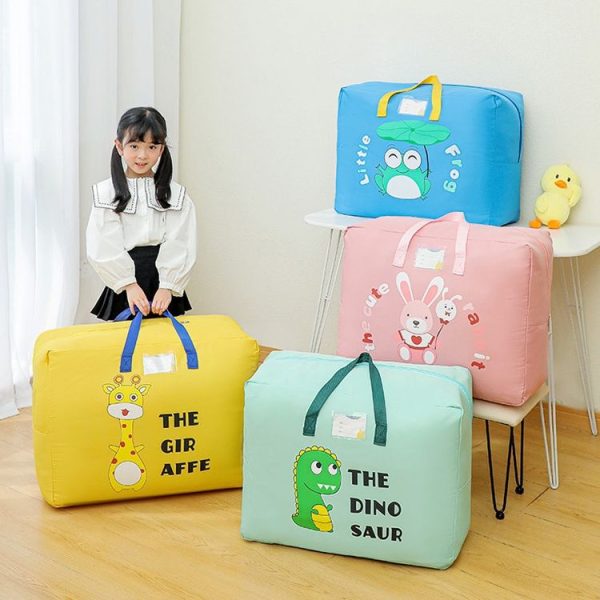 Small 36.5x46.5x18cm Children Quilt Storage Bag Student Clothes Quilt Portable Luggage Woven Bag (Green Dinosaur) - Image 2