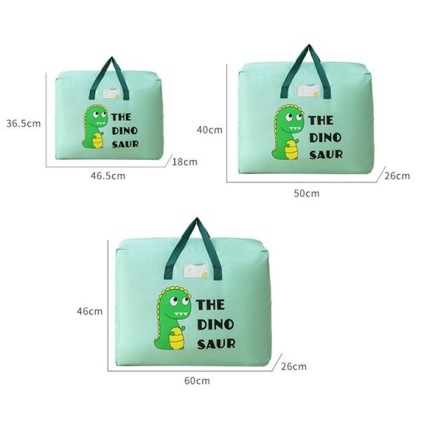 Small 36.5x46.5x18cm Children Quilt Storage Bag Student Clothes Quilt Portable Luggage Woven Bag (Green Dinosaur) - Image 3