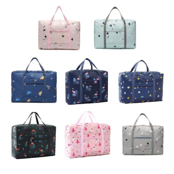 Travel Waterproof Foldable Storage Hand Luggage Bag (Navy Blue Flamingo) - Image 2