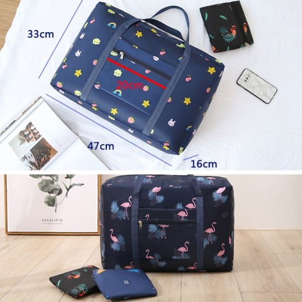 Travel Waterproof Foldable Storage Hand Luggage Bag (Navy Blue Flamingo) - Image 3