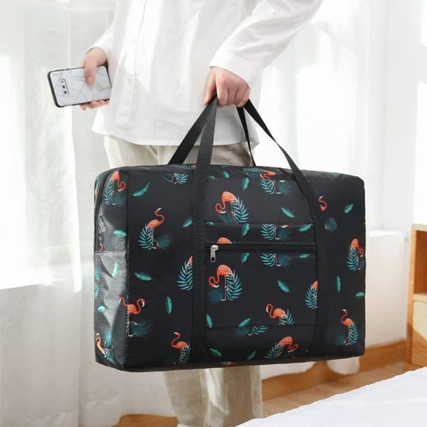 Travel Waterproof Foldable Storage Hand Luggage Bag (Navy Blue Flamingo) - Image 6