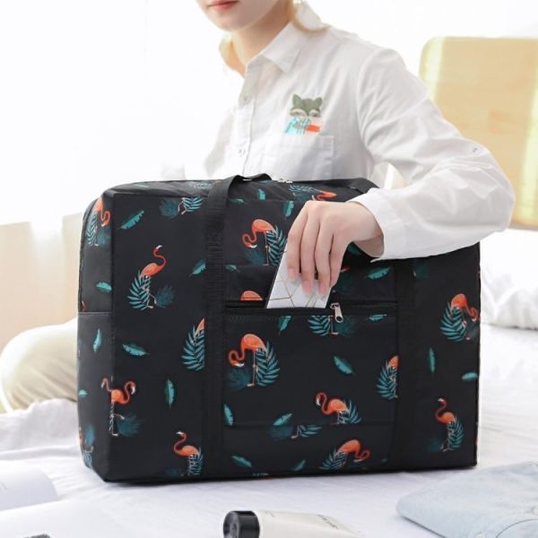 Travel Waterproof Foldable Storage Hand Luggage Bag (Navy Blue Flamingo) - Image 7