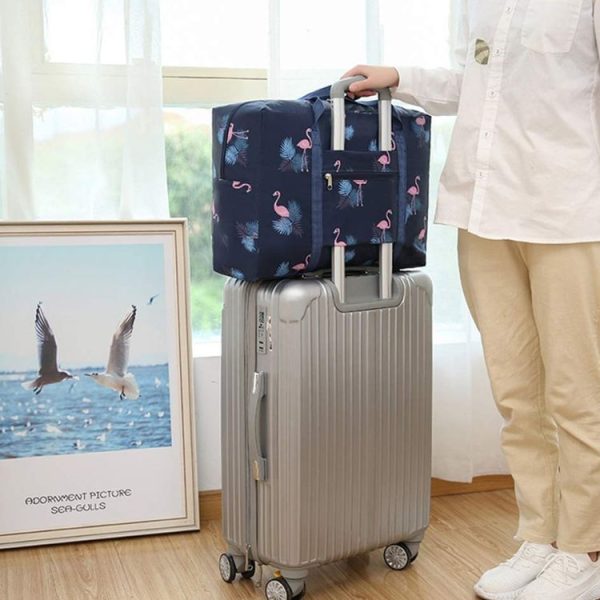 Travel Waterproof Foldable Storage Hand Luggage Bag (Navy Blue Flamingo) - Image 8