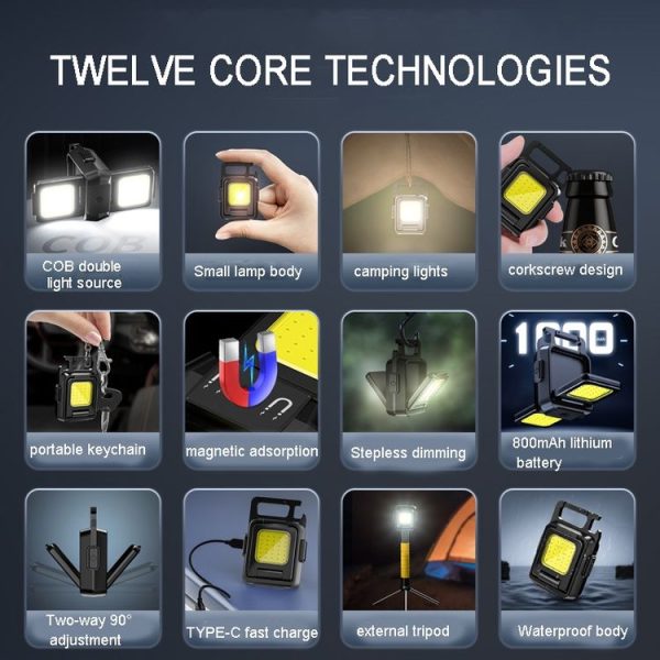 Double Sided COB Flashlight Mini Keychain Light Camping Light Without Stand - Image 4