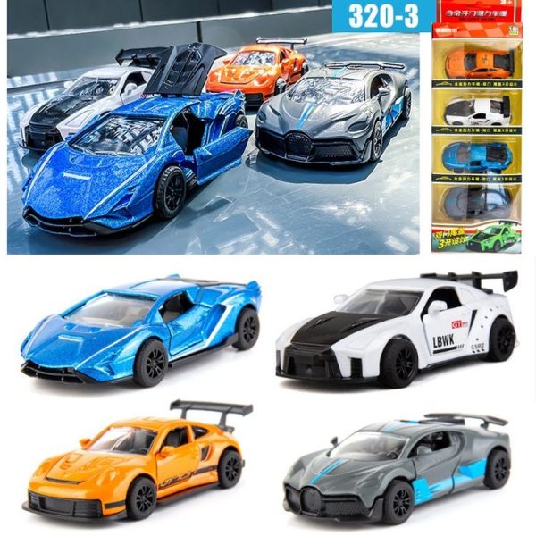 320-1 4pcs / set 1: 60 Alloy Car Toy 3 Open Doors Back Force Sports Car Model - Image 2