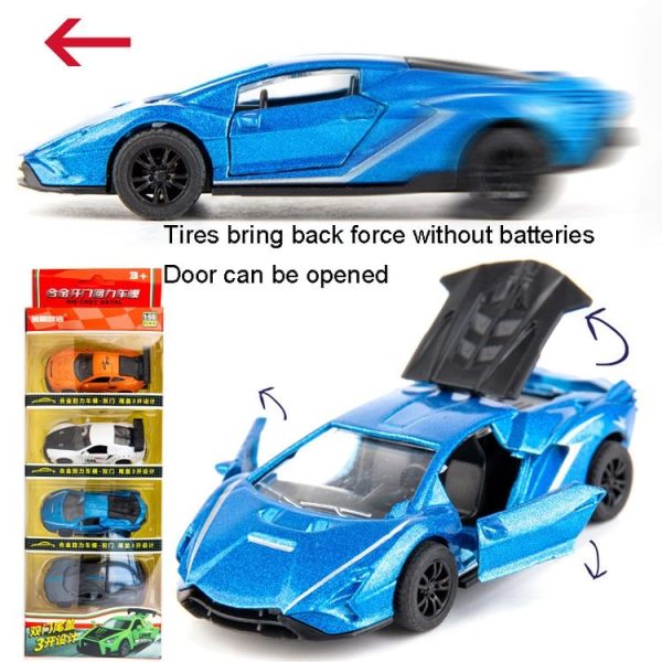 320-1 4pcs / set 1: 60 Alloy Car Toy 3 Open Doors Back Force Sports Car Model - Image 6