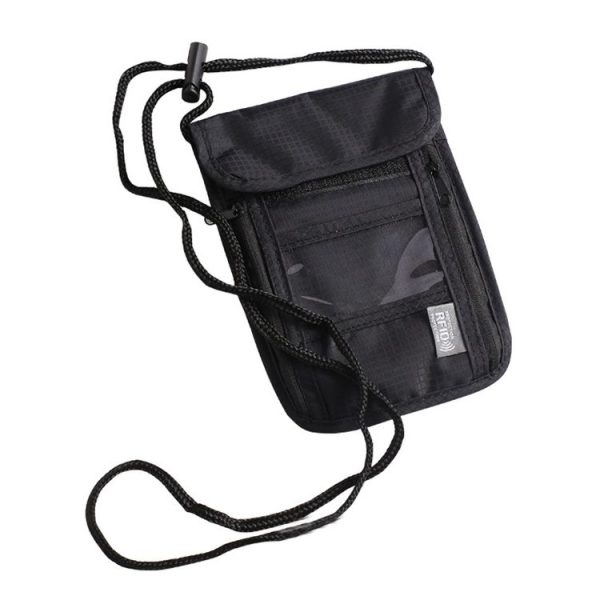 Anti-RFID Document Bag Card Radiation-proof Hanging Neck Chest Bag (Upgrade Black)