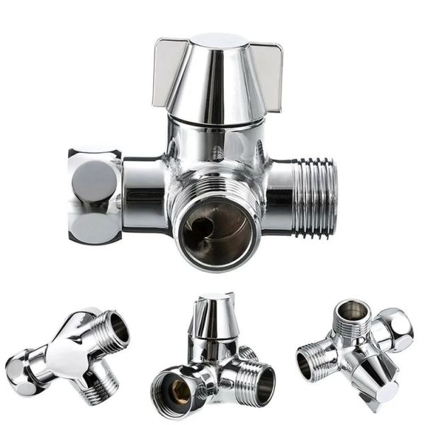Double Handle Brass 3 Way Shower Arm Diverter Valve Hand Held Showerhead Shower Splitter - Image 3