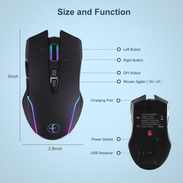 E50 2.4G Wireless Mouse Jiggler Portable Cordless Mouse With 7 Keys (Black) - Image 2