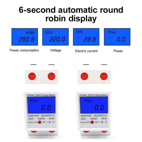 DDM15SD 5 (80) A Single-phase Multi-function Rail Meter with Backlight LCD Display - Image 4