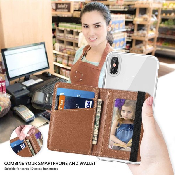 Multifunctional PU Leather Phone Back Sticker Card Bag With Bracket Function (Brown) - Image 11