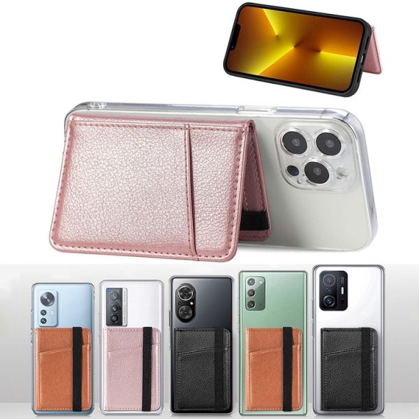 Multifunctional PU Leather Phone Back Sticker Card Bag With Bracket Function (Brown) - Image 12
