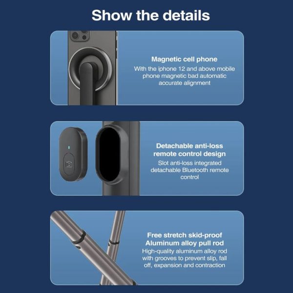 Magnetic Selfie Stick Tripod Handheld Stabilizer Rod With Remote Controller (Black) - Image 9