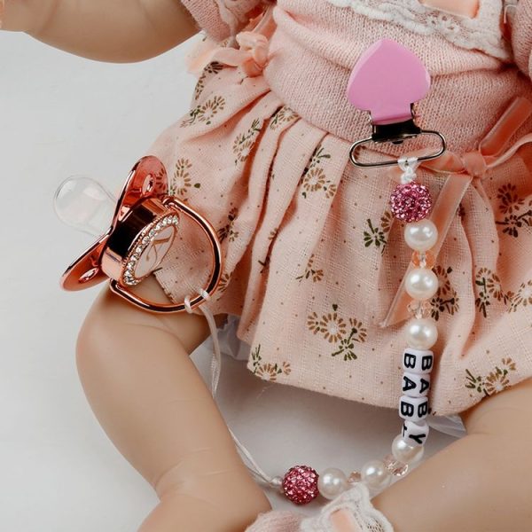 Infant Baby Pacifier Clip Chain Clay Crystal Anti-drop Heart Nipple Clip (Pink) - Image 6