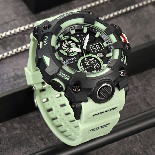 STRYVE S8027 Sports Multifunctional Luminous Dual Display Chronograph Student Watch (Black Blue) - Image 10