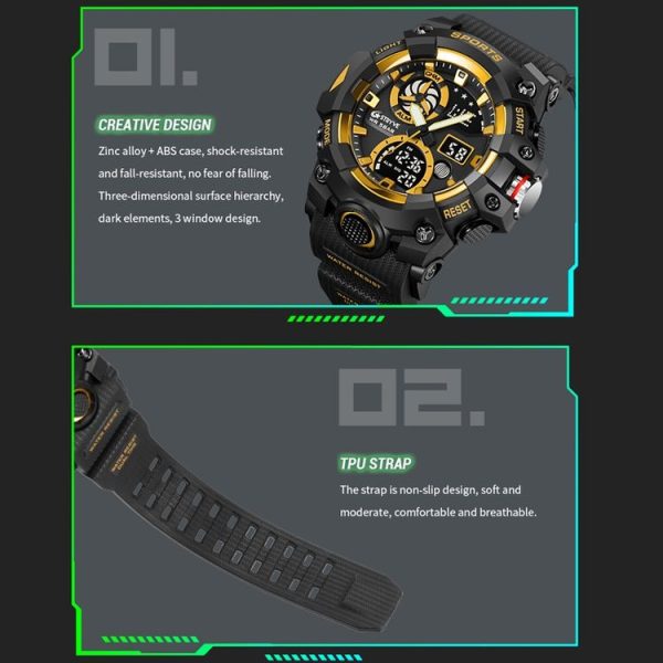 STRYVE S8027 Sports Multifunctional Luminous Dual Display Chronograph Student Watch (Black Blue) - Image 4
