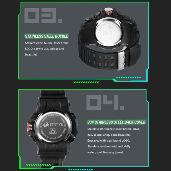 STRYVE S8027 Sports Multifunctional Luminous Dual Display Chronograph Student Watch (Black Blue) - Image 5