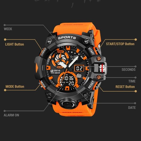 STRYVE S8027 Sports Multifunctional Luminous Dual Display Chronograph Student Watch (Black Blue) - Image 6