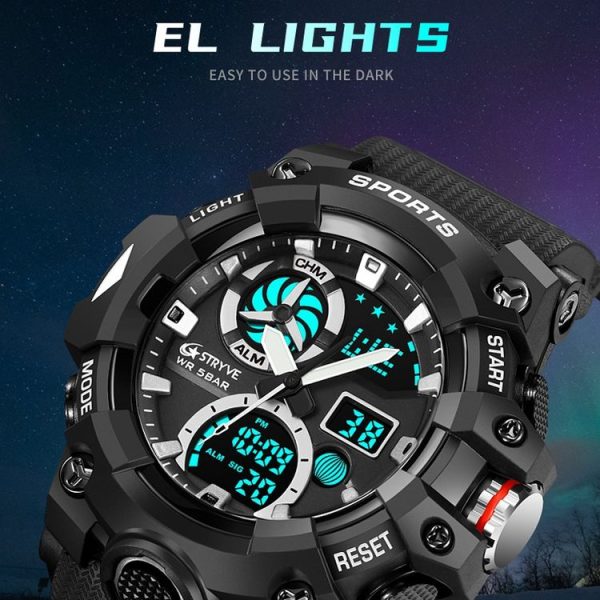 STRYVE S8027 Sports Multifunctional Luminous Dual Display Chronograph Student Watch (Black Blue) - Image 7