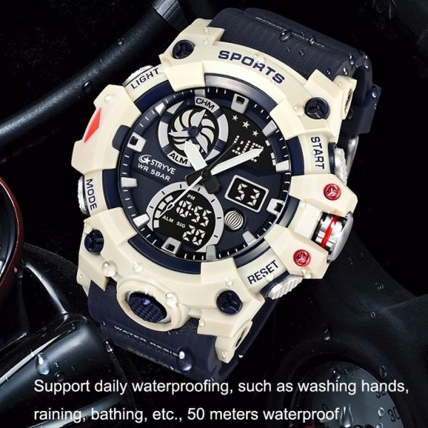 STRYVE S8027 Sports Multifunctional Luminous Dual Display Chronograph Student Watch (Black Blue) - Image 9