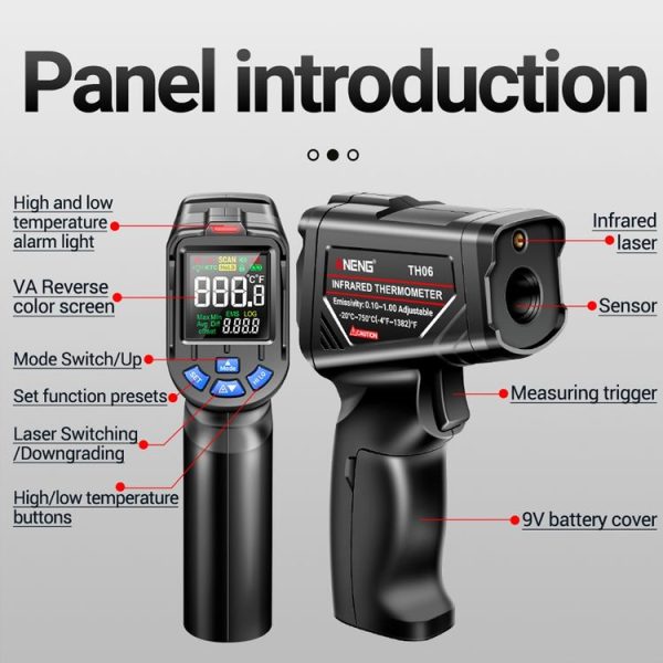 ANENG TH06 Oil Temperature High Precision Thermometer Laser Baking Infrared Water Thermometer (Black) - Image 4