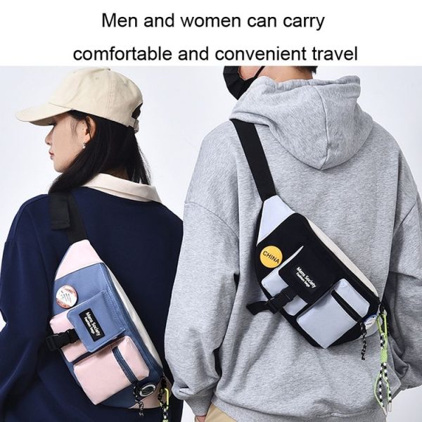 Y9574 Canvas Crossbody Single Shoulder Backpack Light Sports Chest Bag Black - Image 8
