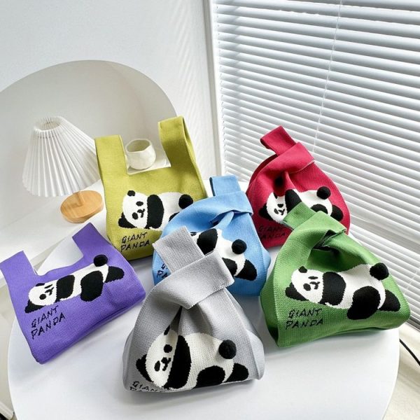 Spring and Summer Giant Panda Knitted Bag Large Capacity Cartoon Vest Style Handbag (Blue) - Image 2