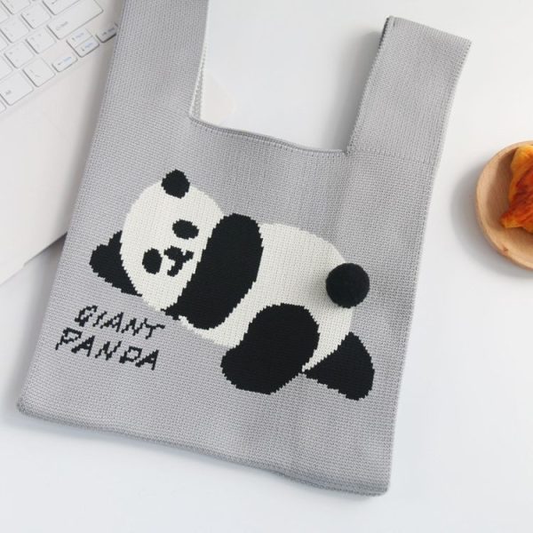 Spring and Summer Giant Panda Knitted Bag Large Capacity Cartoon Vest Style Handbag (Blue) - Image 4