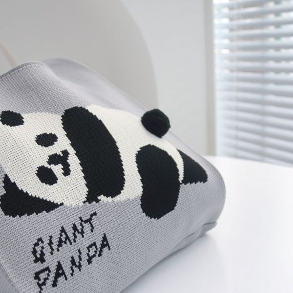 Spring and Summer Giant Panda Knitted Bag Large Capacity Cartoon Vest Style Handbag (Blue) - Image 5