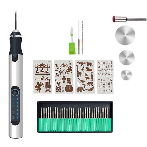 SNJ-3681 Mini Engraving Pen Wireless Polishing Electric Grinder (Silver Carving Template Set)